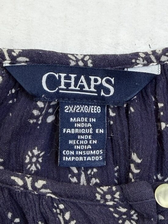 Chaps Women's 2X Blue Floral 3/4 Puff Sleeve Peasant Top boho Festival Party - Picture 4 of 8